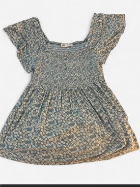 Jolt Blue Floral Smocked Top